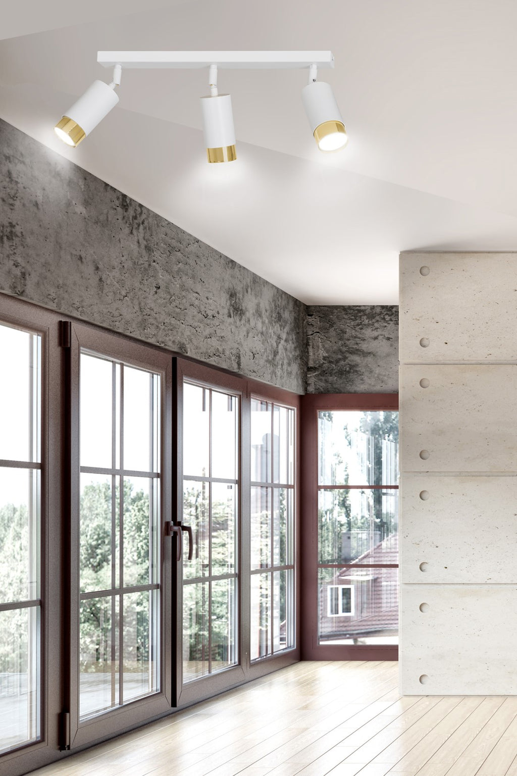 Plafondlamp gepoedercoat staal modern Hiro wit goud 45 x 19 cm, met 3 verstelbare spots