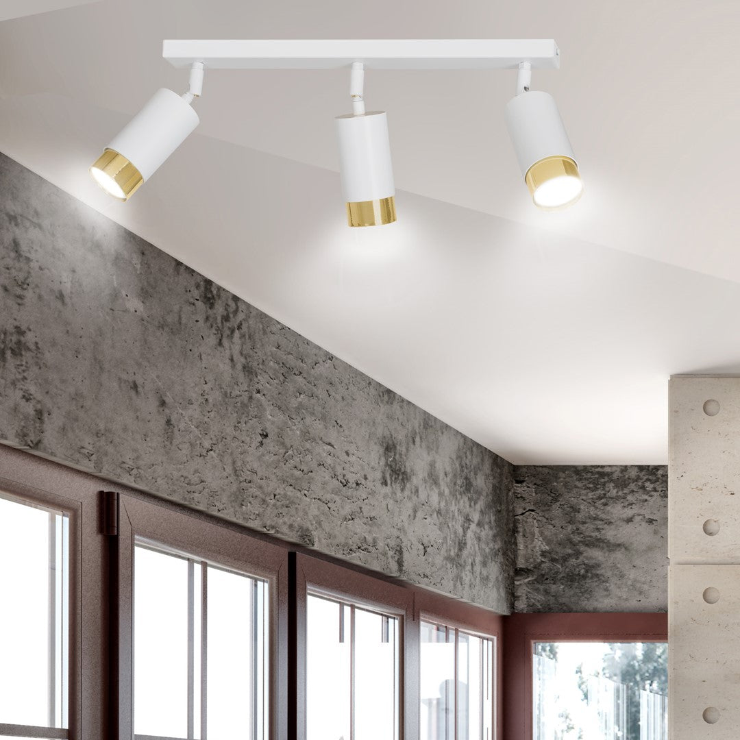 Plafondlamp gepoedercoat staal modern Hiro wit goud 45 x 19 cm, met 3 verstelbare spots
