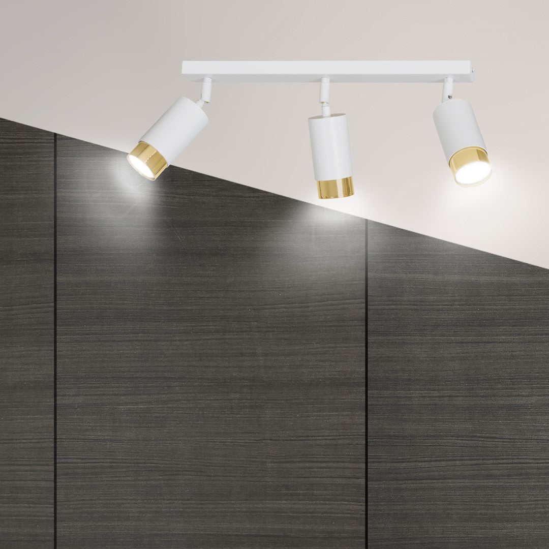 Plafondlamp gepoedercoat staal modern Hiro wit goud 45 x 19 cm, met 3 verstelbare spots
