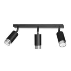 Plafondlamp gepoedercoat staal modern Hiro zwart met zilver, 3 richtbare spots, 45 x 19 cm, voor keuken en hal