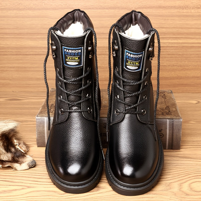 Men's winter boots, lace-up boots with a lug sole, black or brown, warm-lined