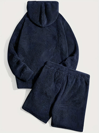 Unisex Teddyfleece Hoodie & Shorts Set Plüsch Hausanzug
