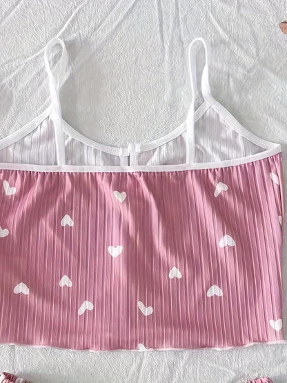 Damen Pyjama Set mit Herzchen-Muster, zweiteilig, für Sommer, sexy Stil, Schlafanzug