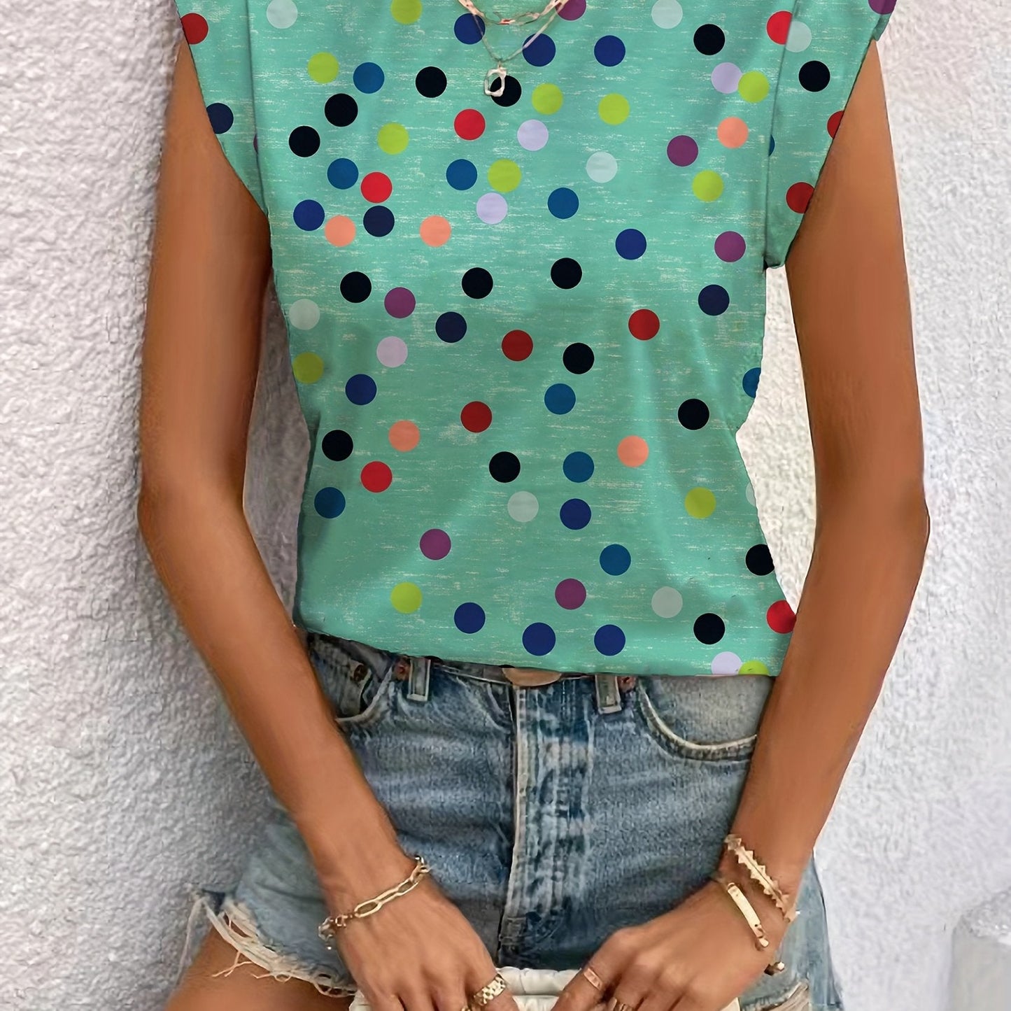 Women's Trendy Sleeveless Polka-Dot Top for Everyday and Leisure