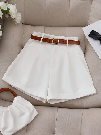 Women's Elegant High Waist Shorts with Belt – Perfect for Office & Leisure