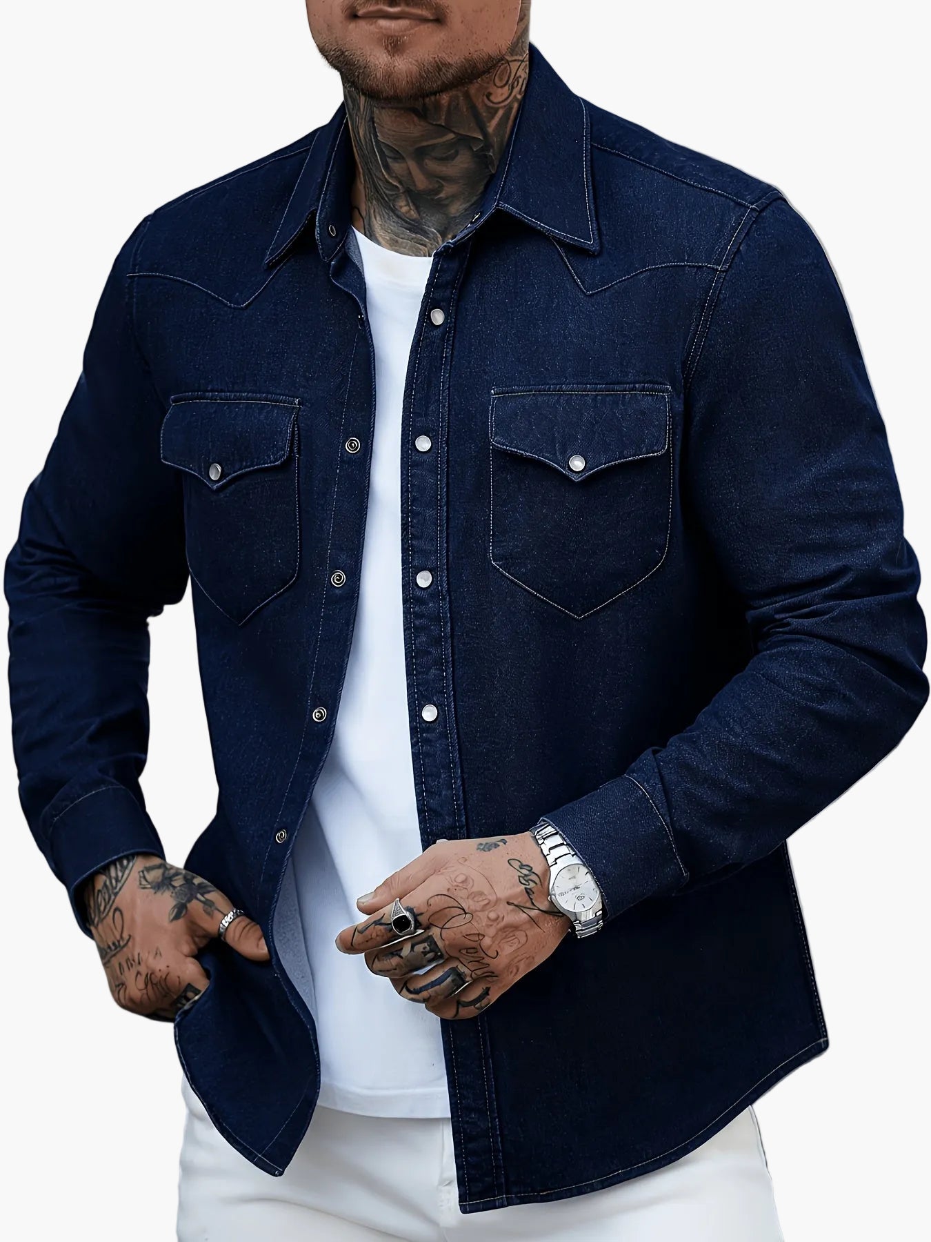Herren Freizeit Jeanshemd im modernen Western-Stil – Perfekt für Alltag und Streetwear