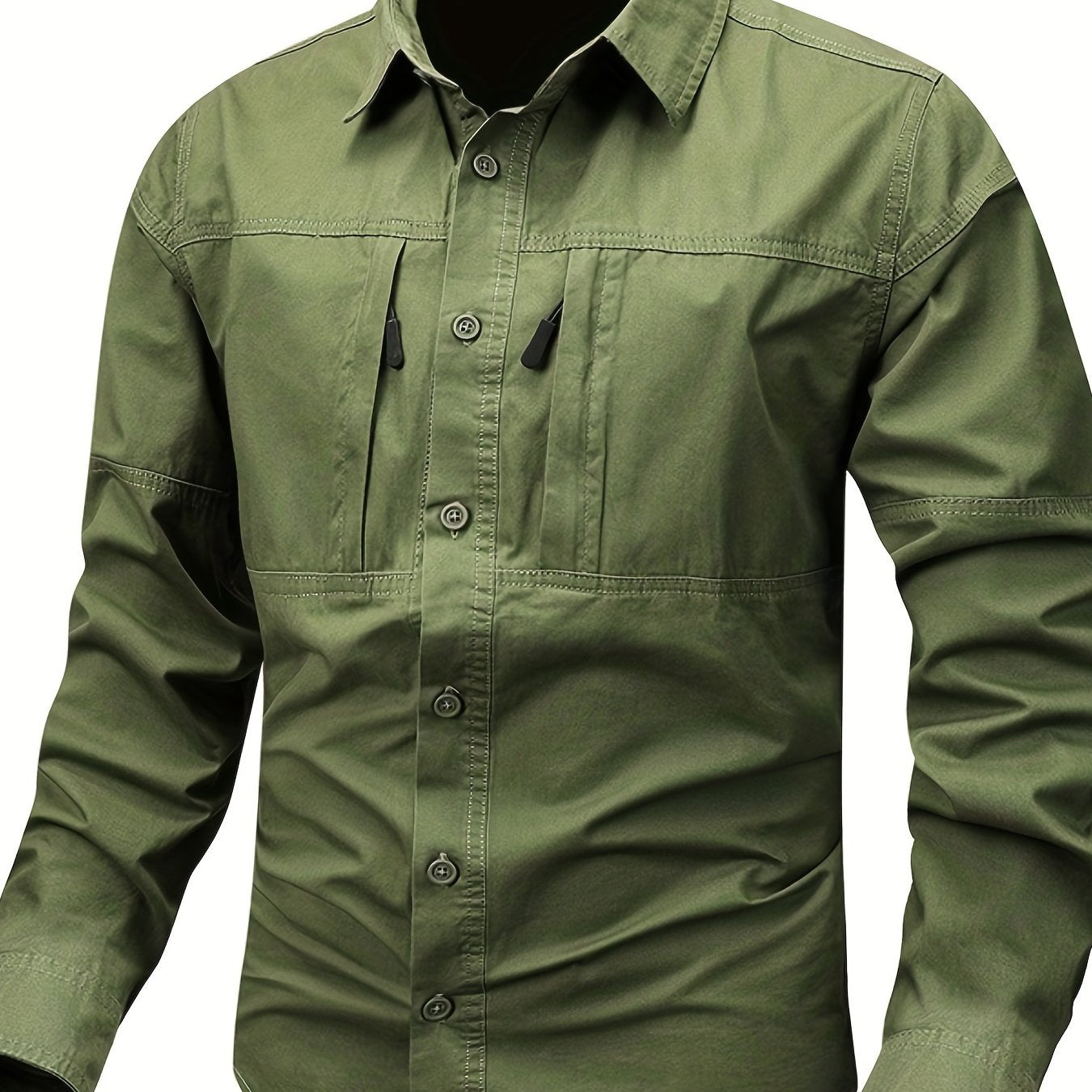 Herren Langarmhemd mit Brusttaschen und Knopfleiste in Militär-Stil