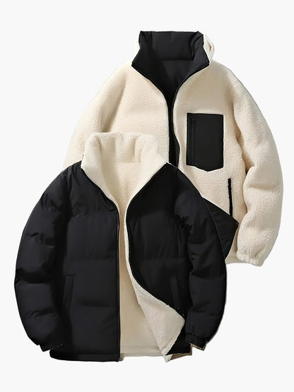 Men's Reversible Outdoor Jacket with Stand-up Collar for Leisure and Winter