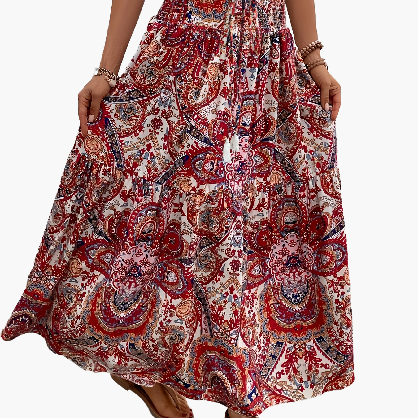 Women's Boho Maxi Skirt with Floral Pattern and Drawstring – Elegant Summer Skirt for Casual Wear and Vacation