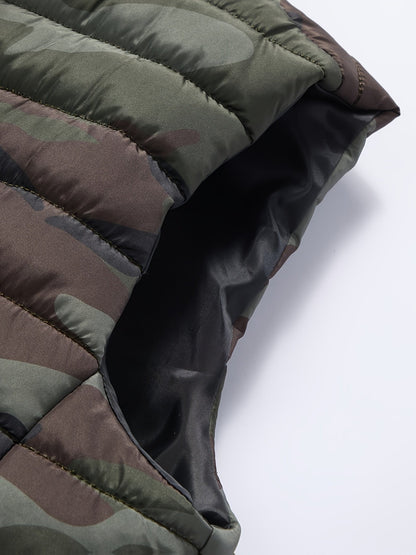 Unisex quilted camouflage vest with stand-up collar