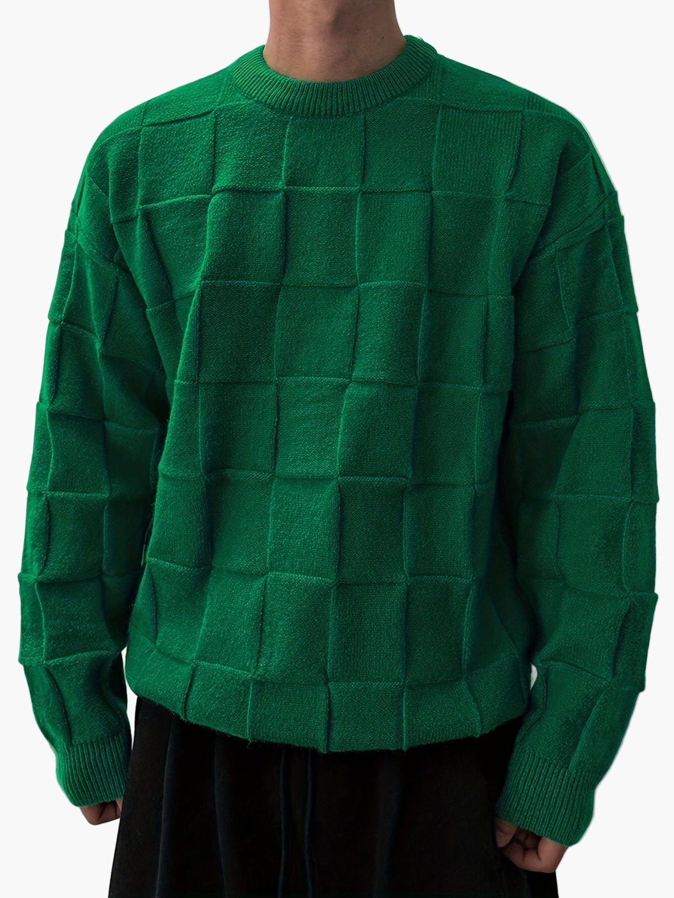 Men's Sweater Streetstyle with 3D Square Pattern – Casual Crew Neck for Autumn and Winter