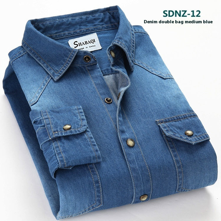 Men's casual-style denim shirt with chest pockets – relaxed long-sleeve shirt for everyday and office wear