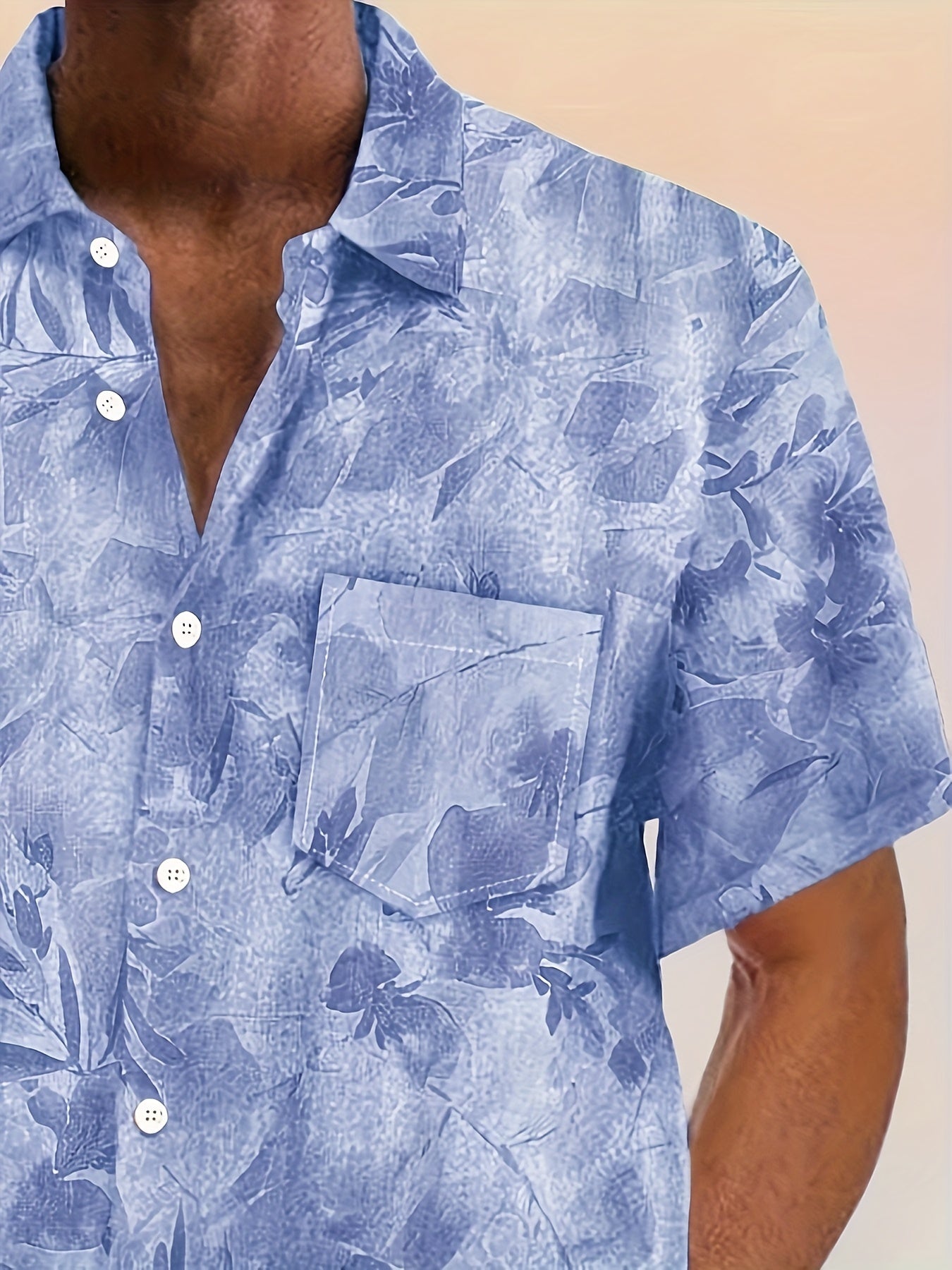Men's Casual Short-Sleeve Shirt with Plant Pattern – Perfect for Summer and Vacation