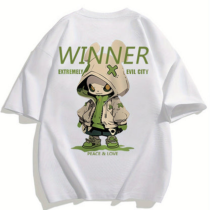 Men's Oversized Streetwear T-Shirt with Cartoon Print and Urban Style – Trendy Casual Shirt