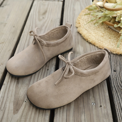 Women's slip-on shoes, bow design, warm-lined casual shoes