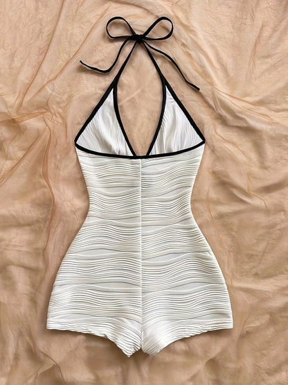 Women's Swimsuit with Wave Design and Boyshort Cut – Elegant One-Piece for Beach and Pool