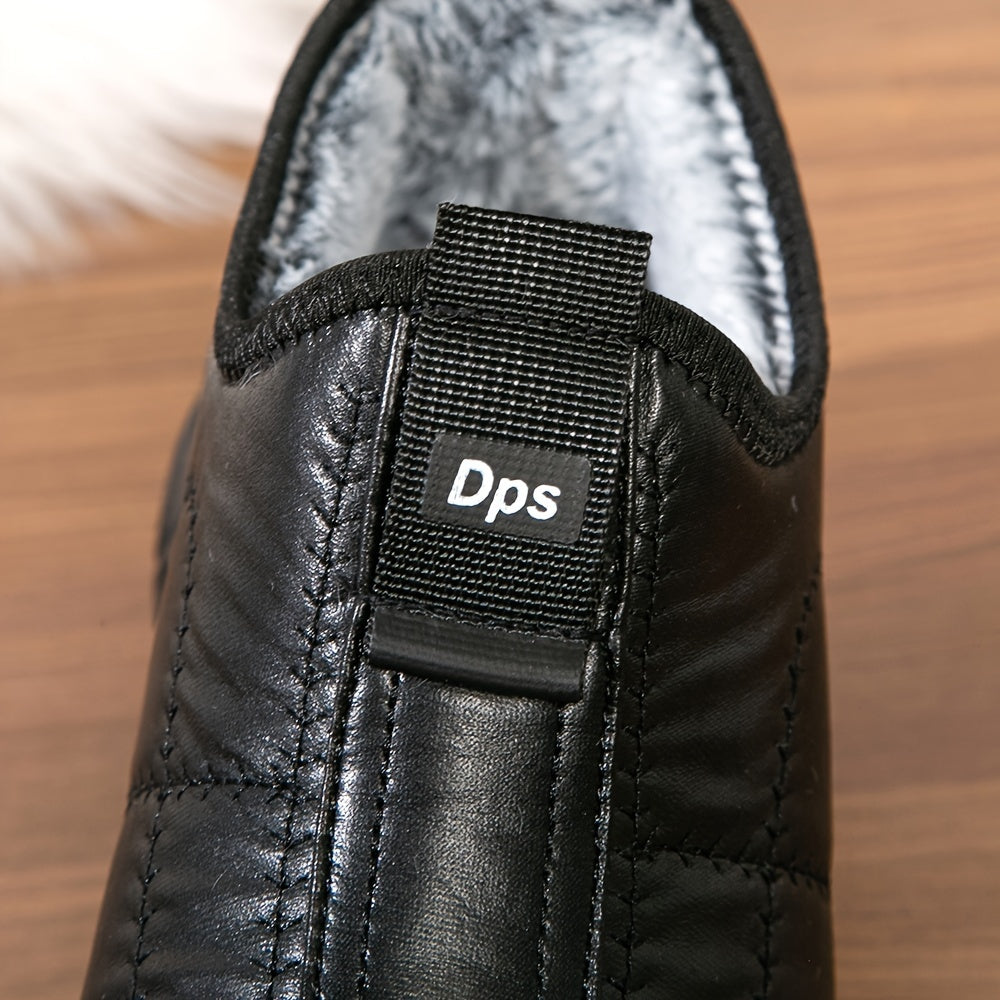 Men's lined black quilted winter slip-on shoes