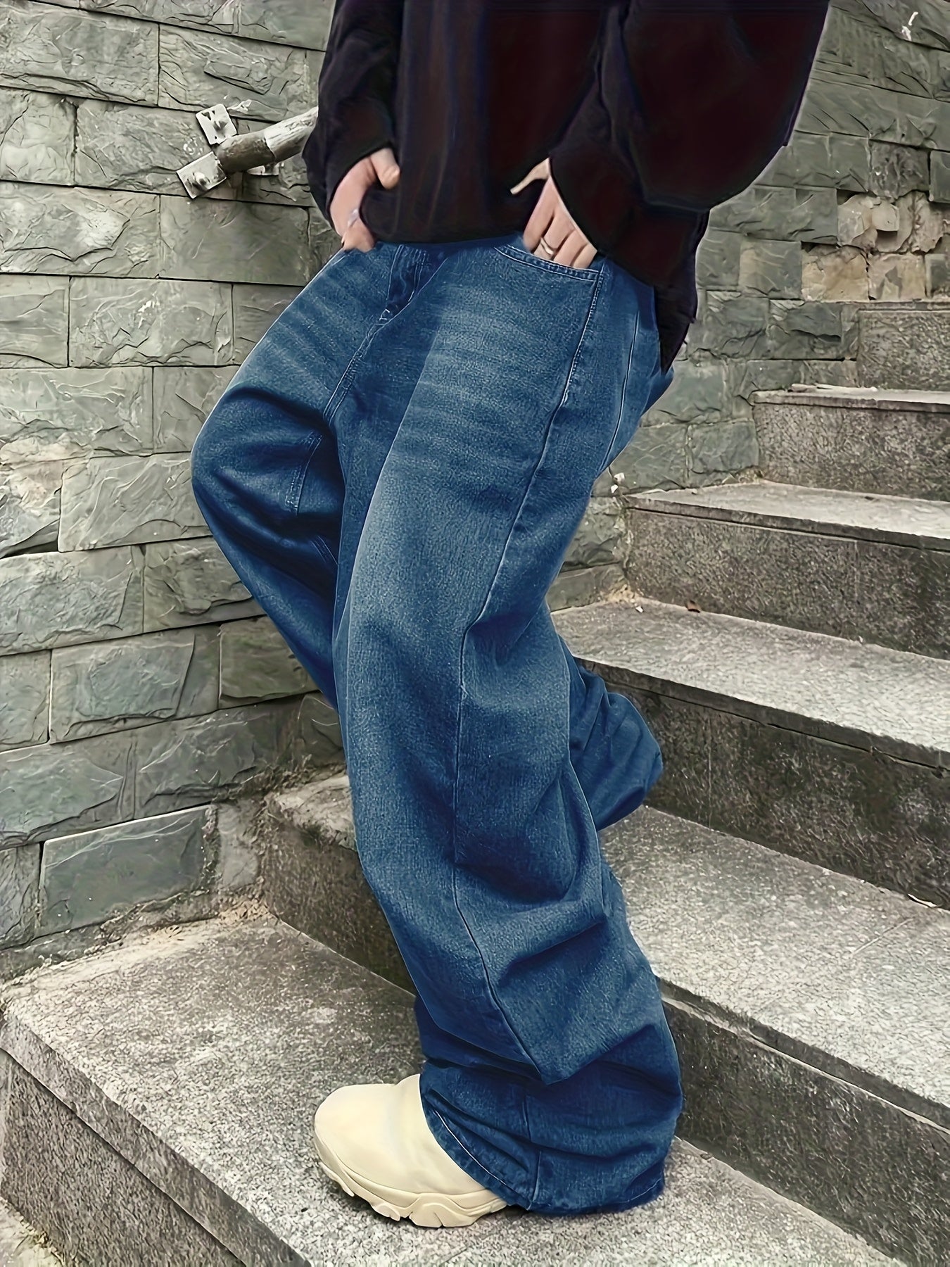 Wide Baggy Jeans Trousers Dark Blue Unisex