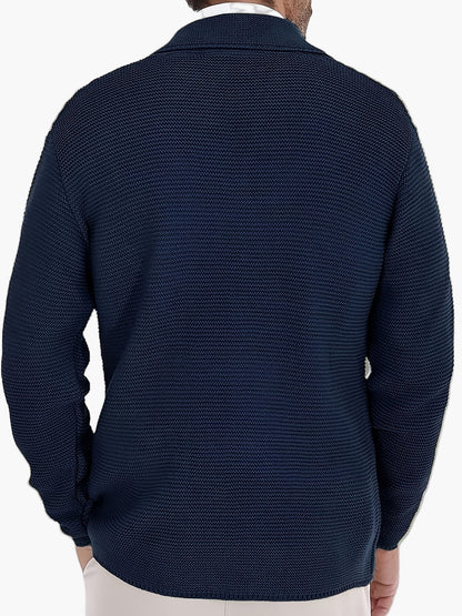 Men's knitted cardigan with lapel collar, double-breasted – Elegant casual blazer for everyday and office use