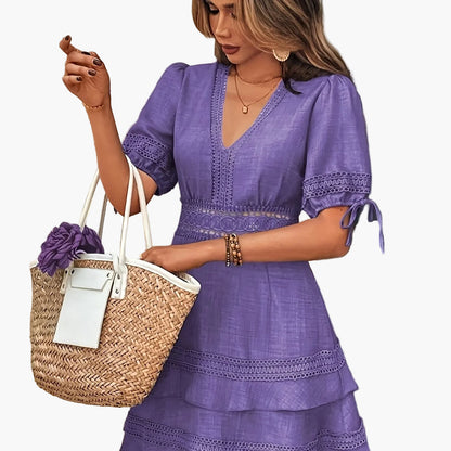 Women's Elegant Casual Dress with Lace and V-Neck – Perfect for Everyday & Going Out