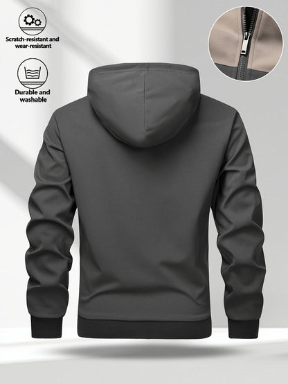 Men's zip-up hoodie jacket with color-block design