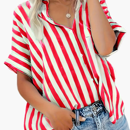 Women's summer blouse in striped look – Casual shirt for everyday and vacation
