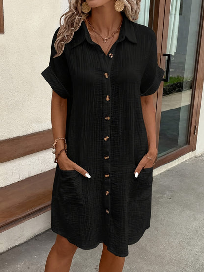 Women's Casual Shirt Dress with Button Placket and Pockets – Relaxed Summer Style