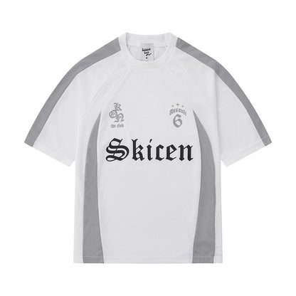 Men's Hip Hop Streetwear T-Shirt with Letter Print and Contrast Stripes – Urban Style Short Sleeve Shirt