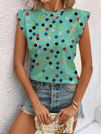 Women's Trendy Sleeveless Polka-Dot Top for Everyday and Leisure