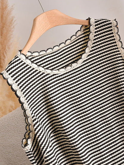 Women's Boho-Style Knit Tank Top with Stripes and Fringes – Elegant Casual Top for Spring and Summer