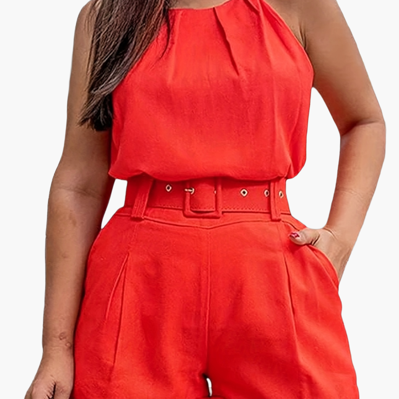 Women's Elegant Two-Piece Shorts Set – Sleeveless Top with Belt for Spring and Summer