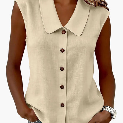 Women's sleeveless blouse with button placket and wide collar – Elegant casual wear