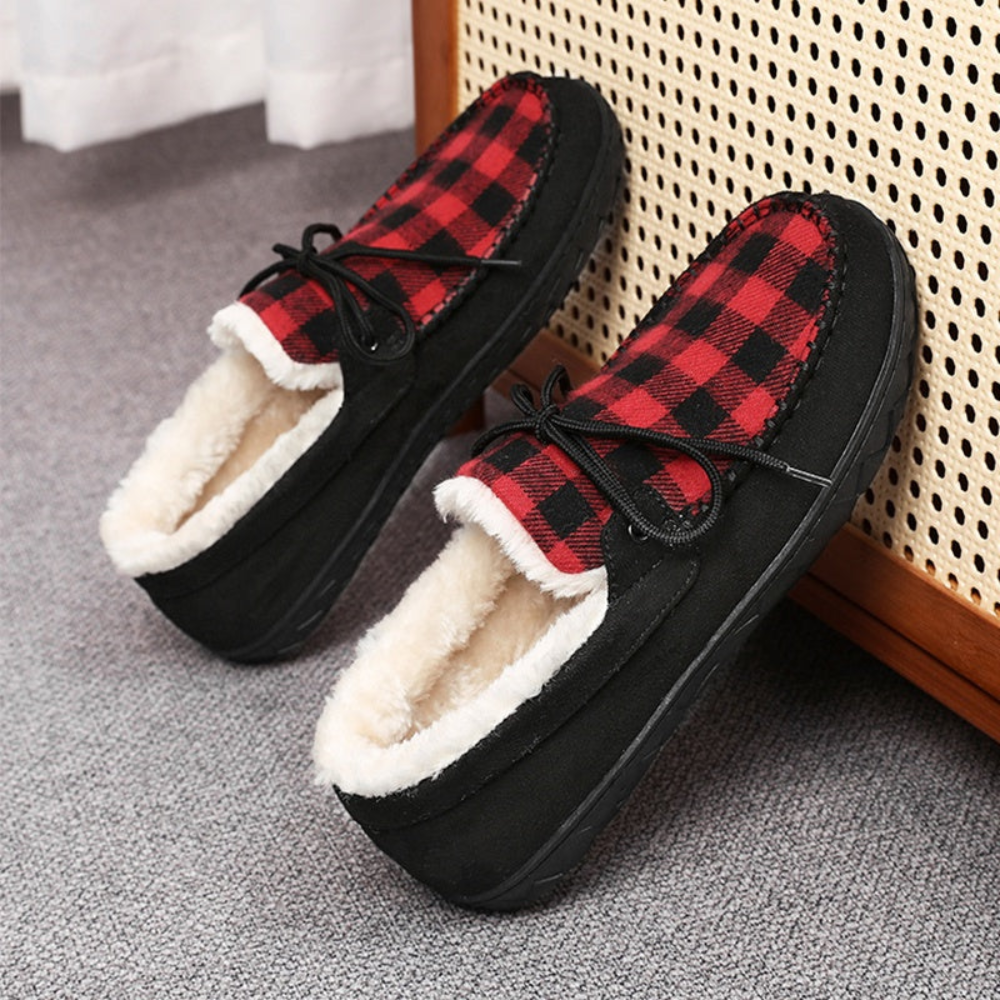 Mokassin Hausschuhe Kariert mit Warmfutter Unisex
