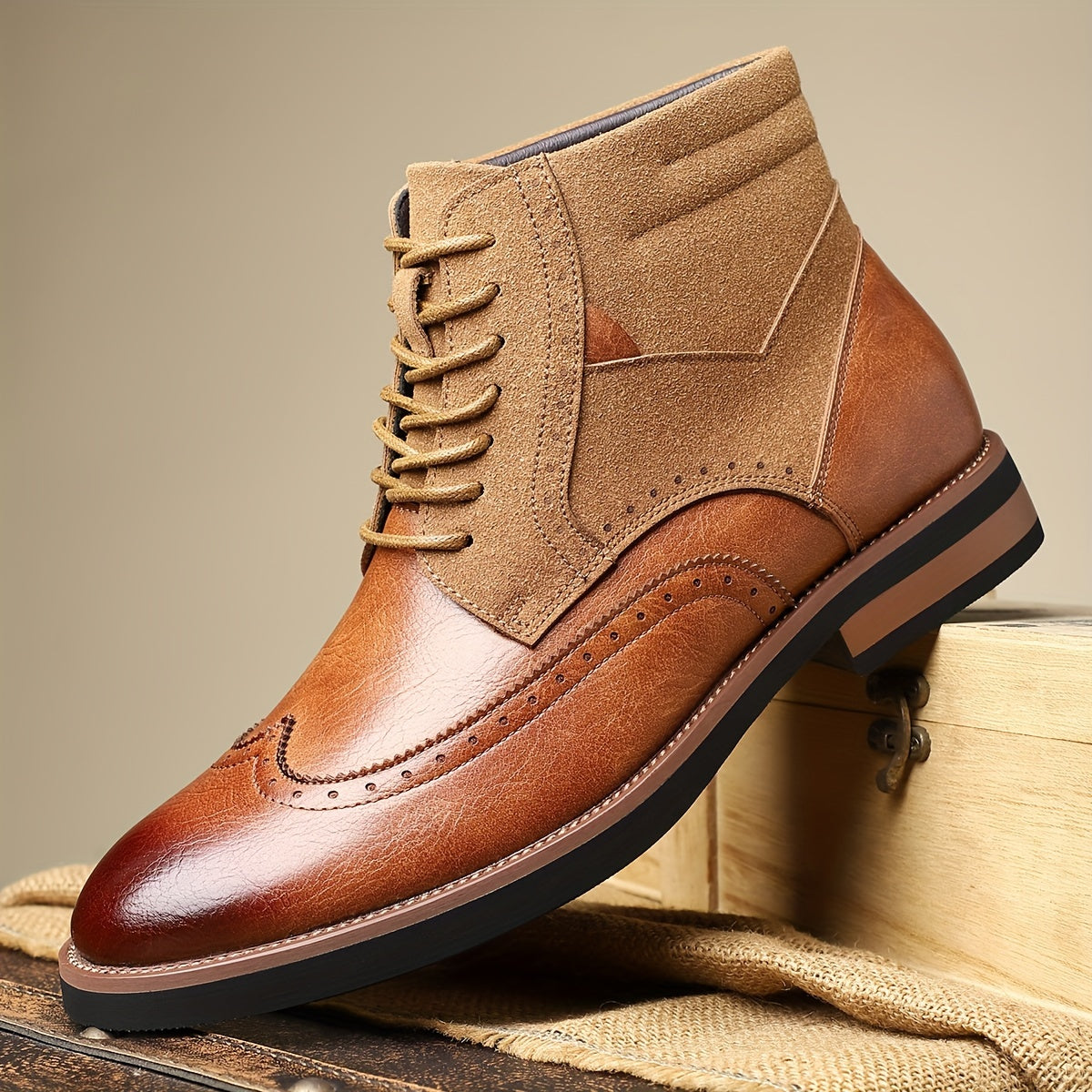 Men's ankle boots, brogues, lace-up boots, two-tone, business and casual