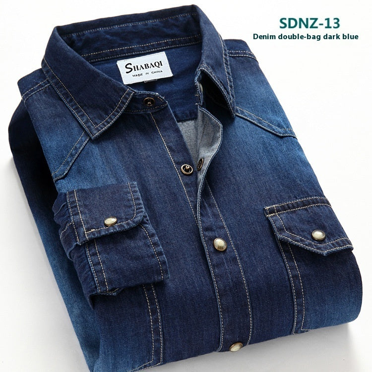 Men's casual-style denim shirt with chest pockets – relaxed long-sleeve shirt for everyday and office wear
