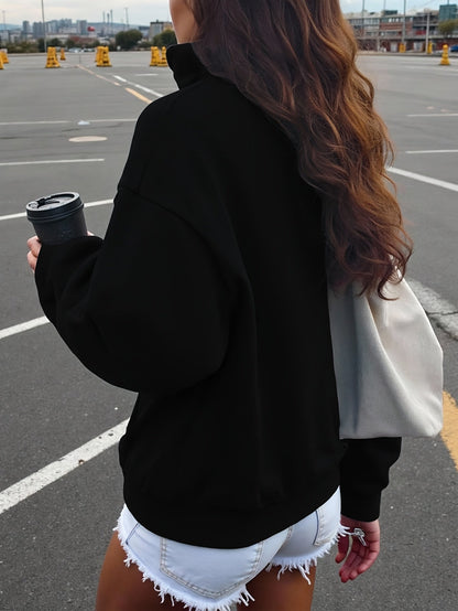 Sweatshirt with half-zip, collar, and Brooklyn print