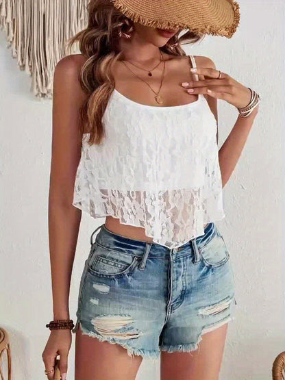 Women's summer top with lace and double layer – Romantic camisole for leisure & beach