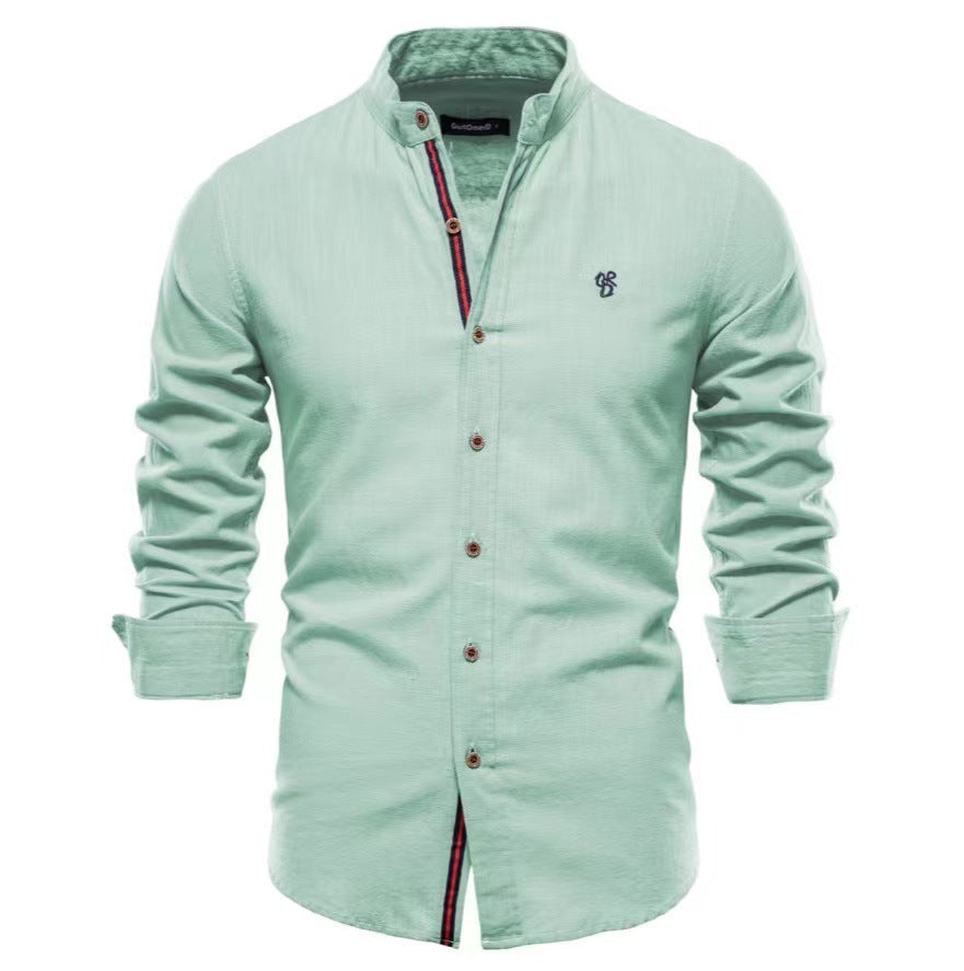 Men's Stand Collar Casual Shirt Slim Fit Long Sleeve – Modern Henley Shirt for Everyday & Leisure