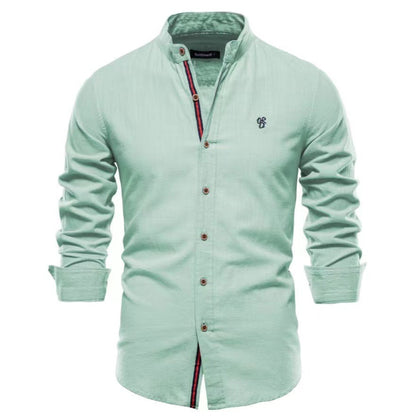 Men's Stand Collar Casual Shirt Slim Fit Long Sleeve – Modern Henley Shirt for Everyday & Leisure