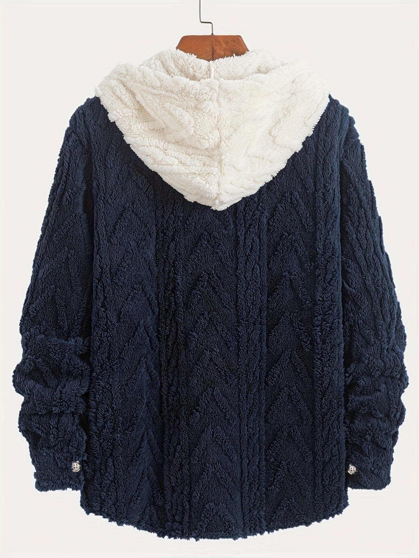 Men's teddy fleece jacket with hood and chest pocket