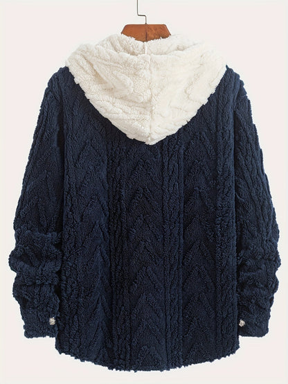 Men's teddy fleece jacket with hood and chest pocket
