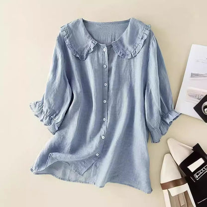 Samantha – Loose half-sleeve shirt with collar