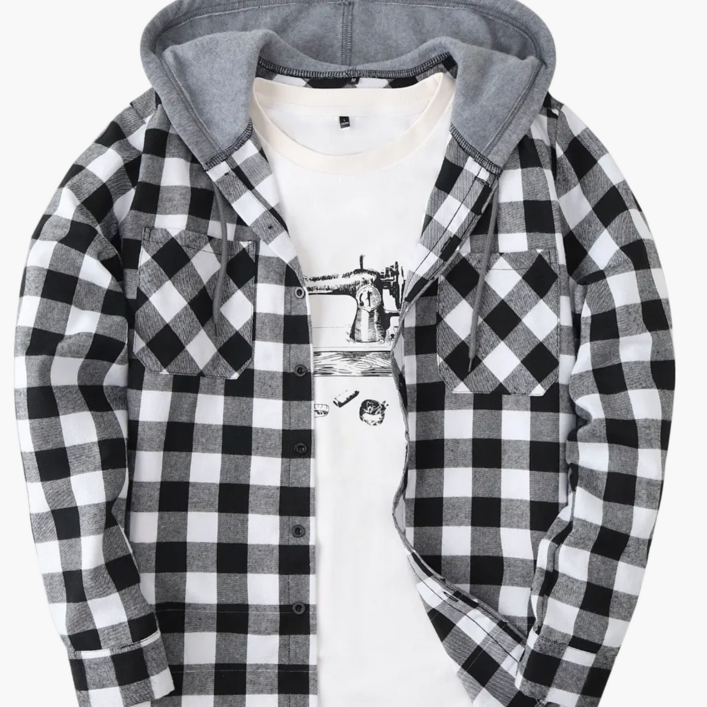 Men's Plaid Shirt with Hoodie in Casual Style – Perfect for Leisure and Everyday Wear