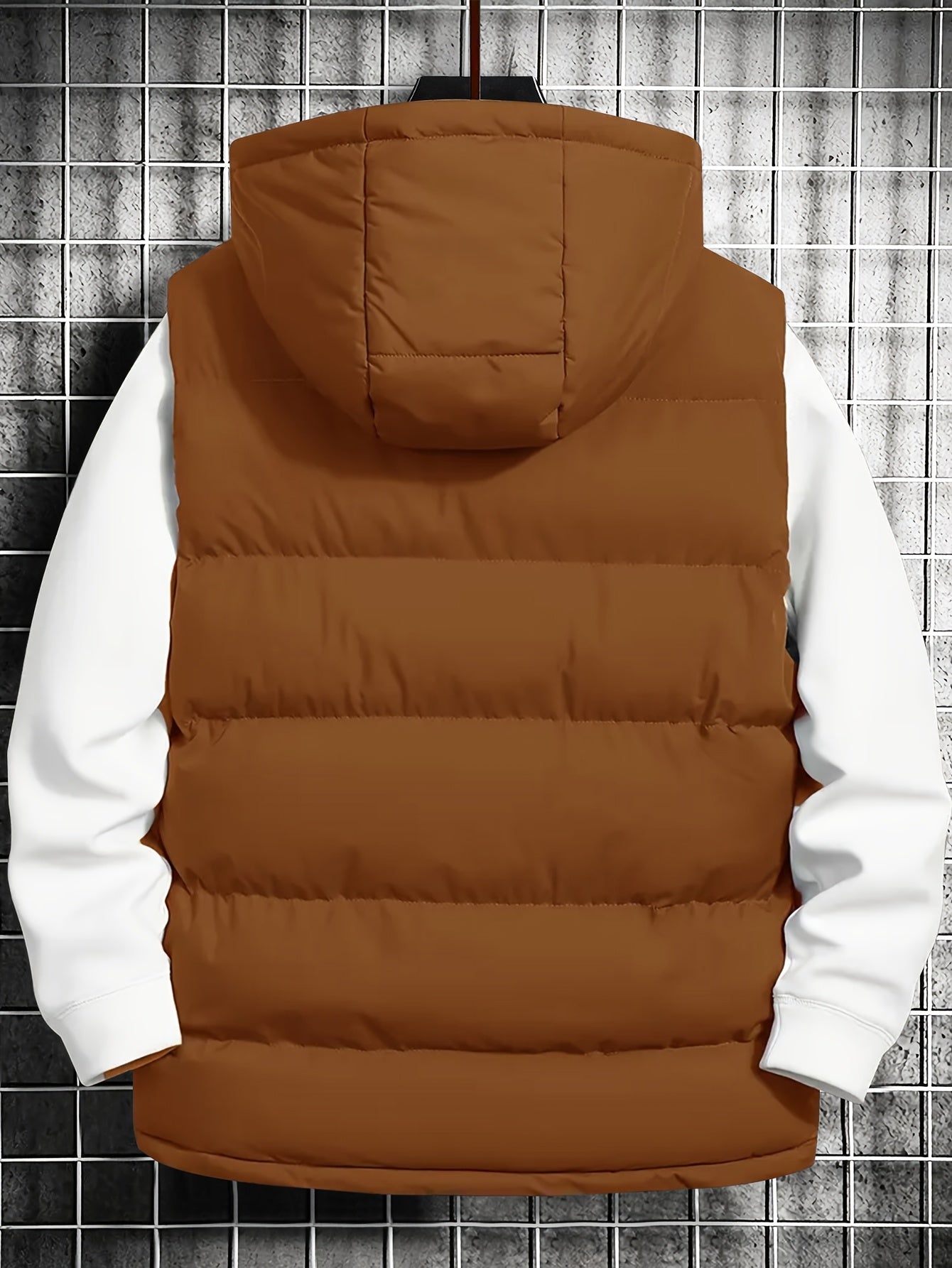 Men's quilted vest with hood, zipper & pockets, padded, black