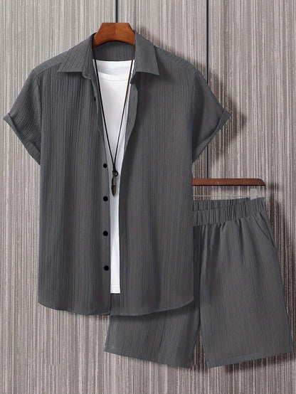 Men's Summer Casual Set with Short-Sleeve Shirt and Shorts – Ideal for Everyday and Vacation