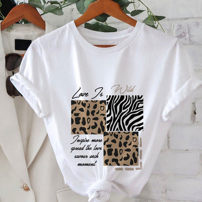 Women's T-shirt with Animal Print and Inspirational Quote – Modern Casual Shirt in Wild Look