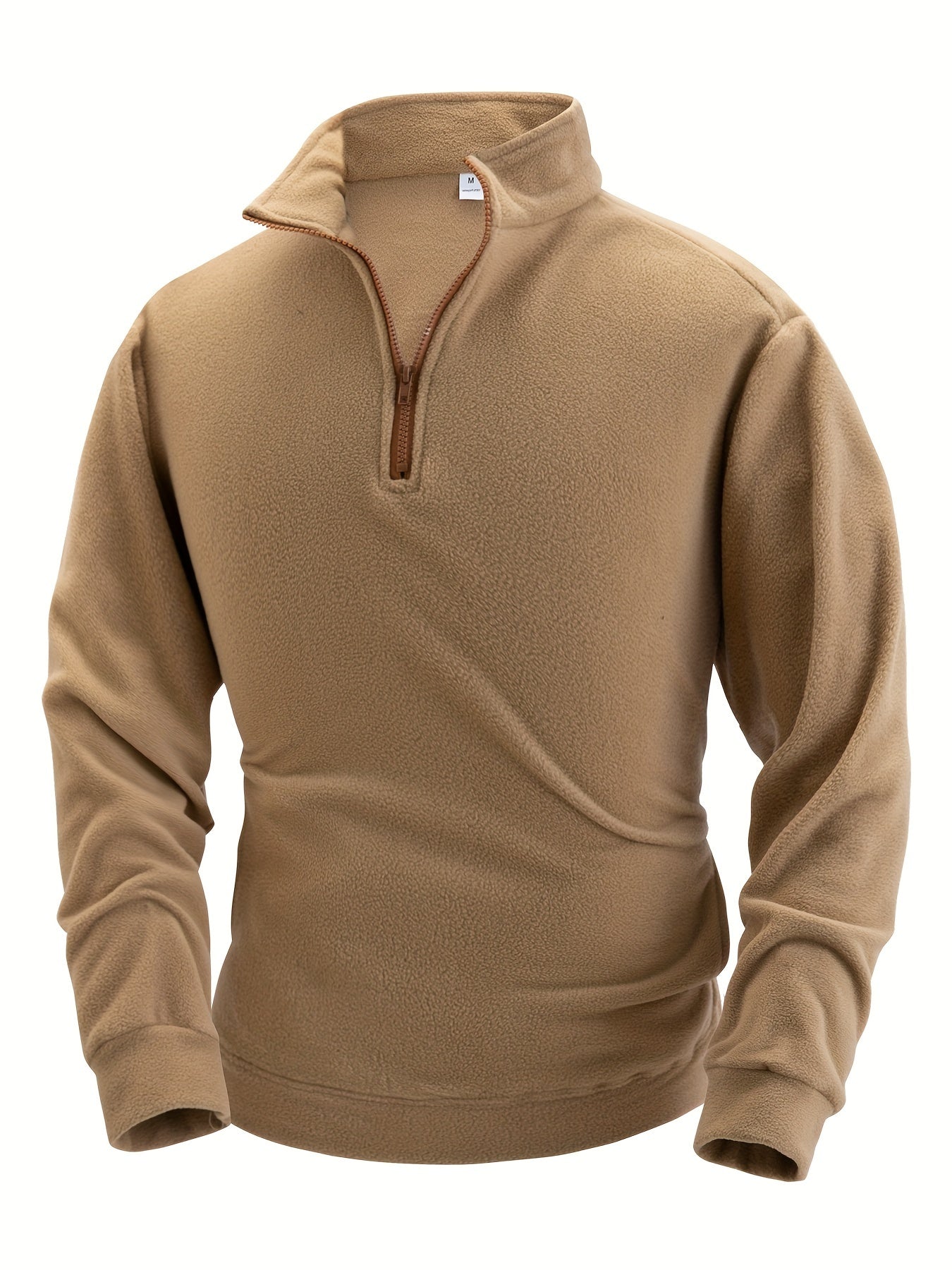 Men's Fleece Pullover with Stand Collar and Zipper, Warm Fleece Top