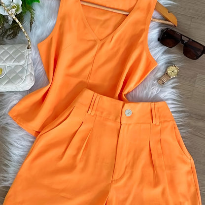 Women's Two-Piece Set – Elegant Top and Shorts for Spring & Summer, Leisure & Everyday Wear