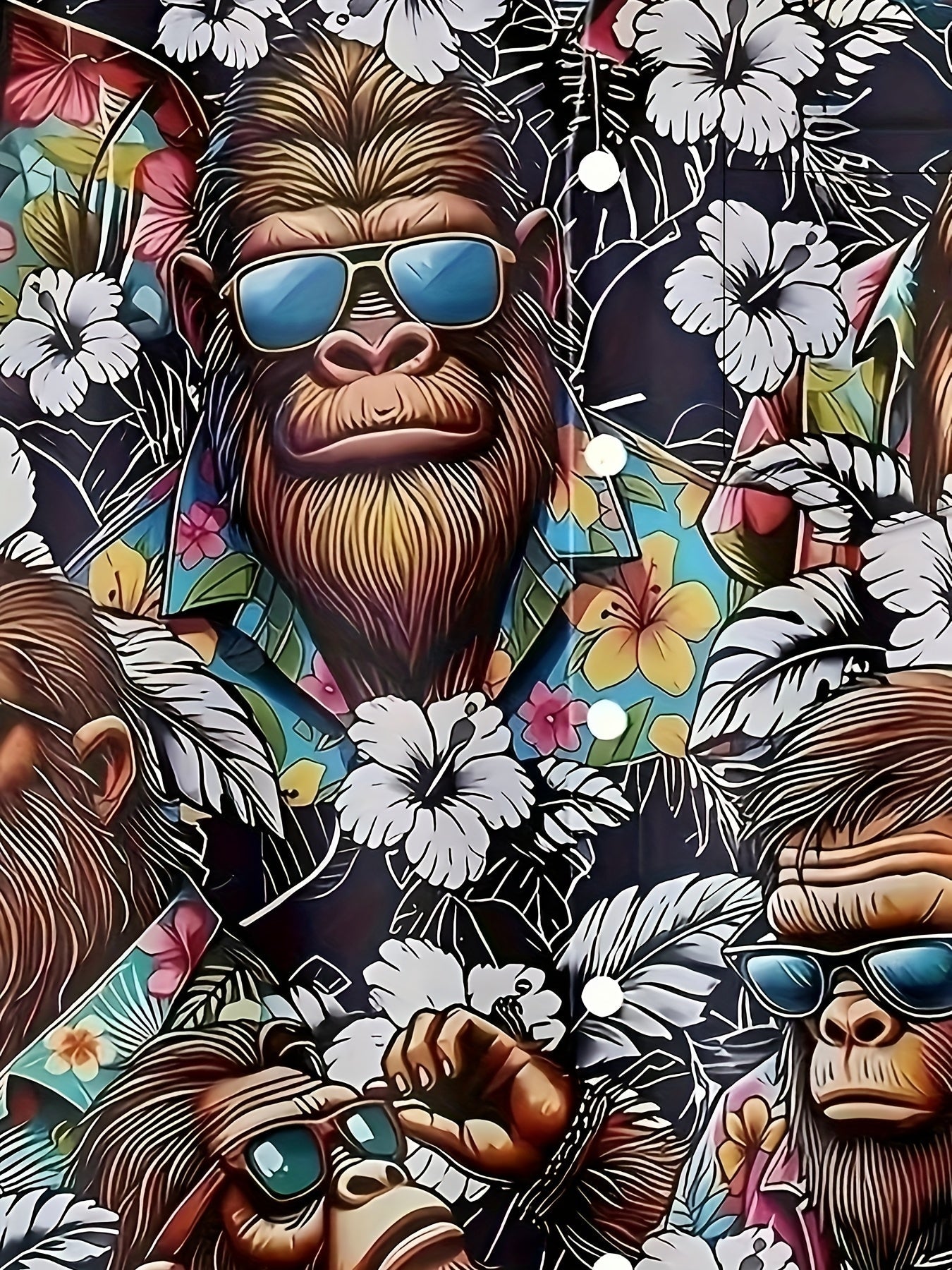 Herren Hawaiihemd mit Affen- und Blumenmuster – Lustiges Sommerhemd, Kurzarm, Freizeit
