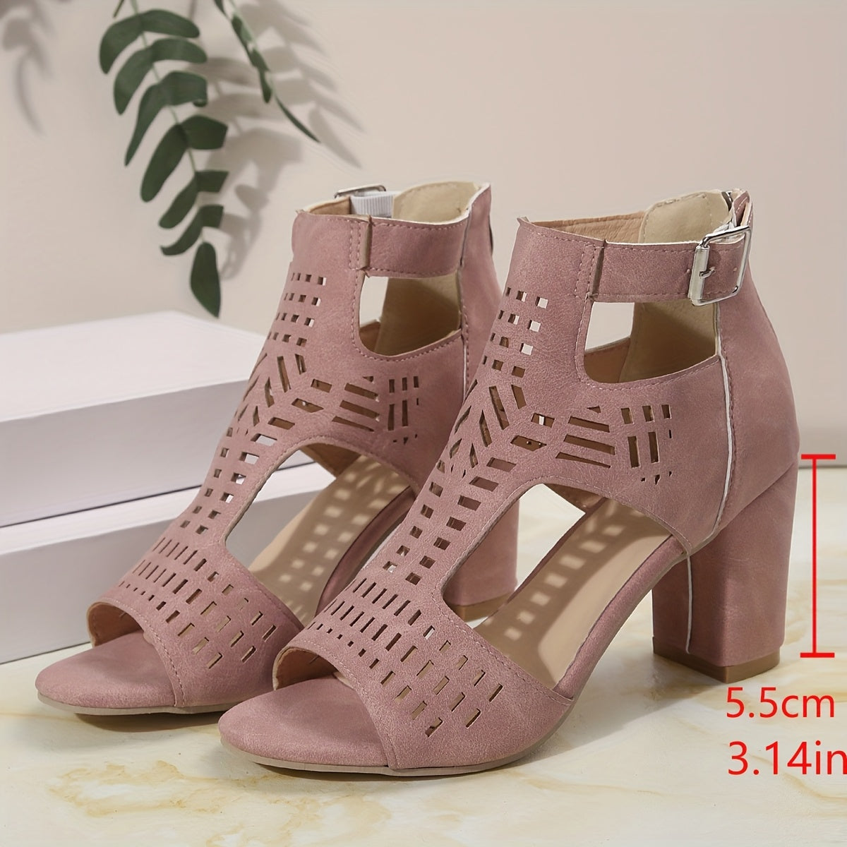 Women's high heel sandals with block heel and cut-out design – fashionable casual shoes for any occasion